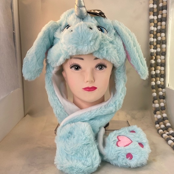 Moving Unicorn Hats Animal Head Hat Cartoon Ears Headwear blue color one size - Picture 7 of 7